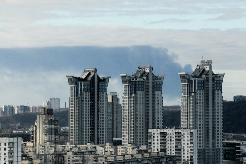 The skyline of Ukraine, three days after the invasion began