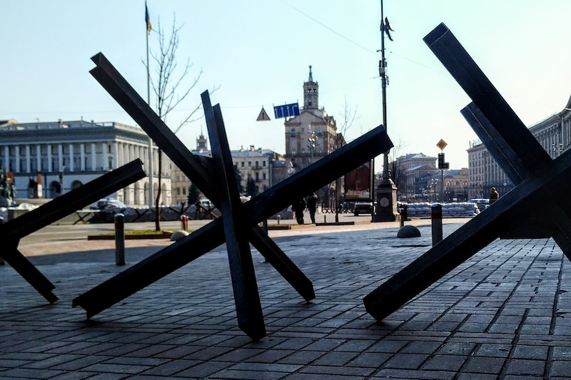 Tank traps in Maidan Square, Kyiv, last March