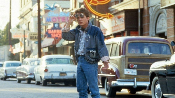 Marty McFly from Back to the Future lowers sunglasses
