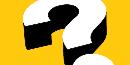 A white question mark against a yellow background